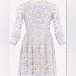 Needle & Thread Cream Lace Dress with Lavender Embroidery